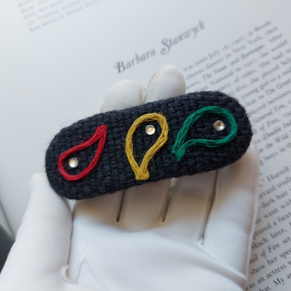 Vintage Barrette Bobby Pin Clip Grey Fabric  1990s - Picture 2 of 6